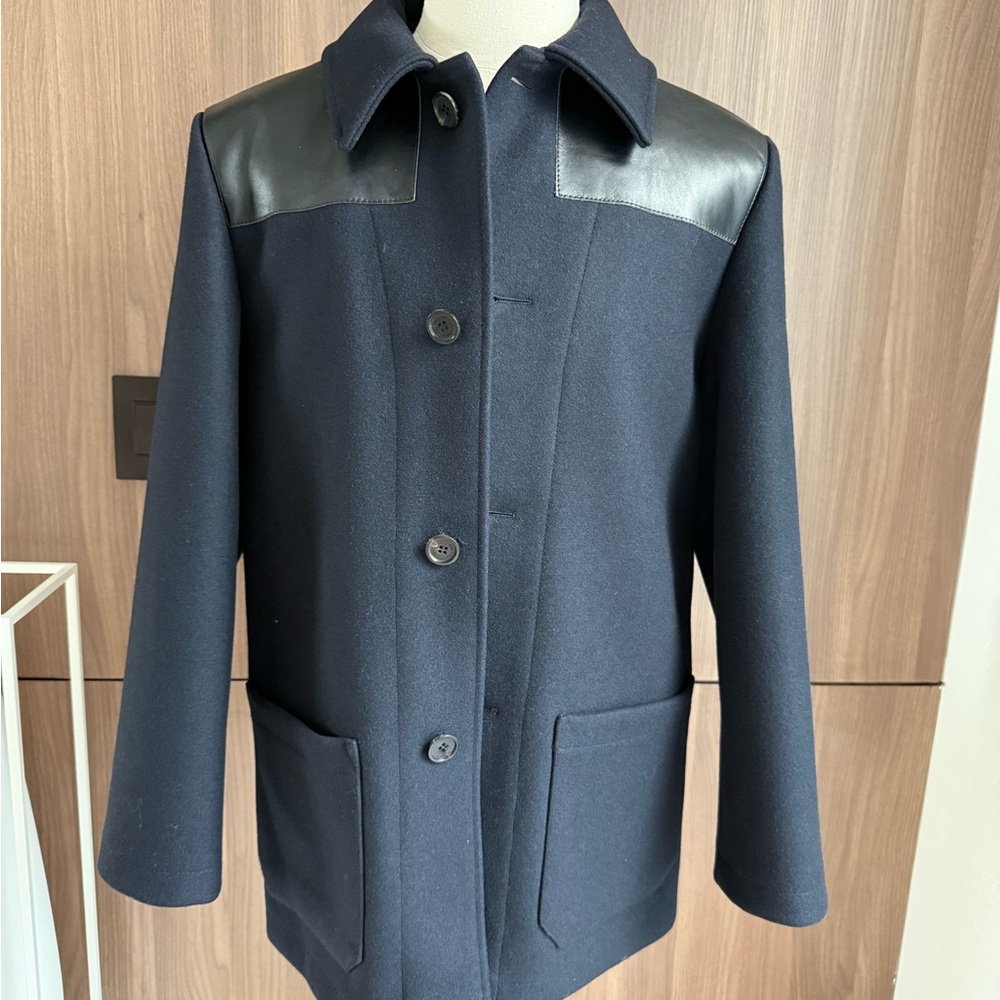 Louis Vuitton Navy Pea Coat with Black Leather Details